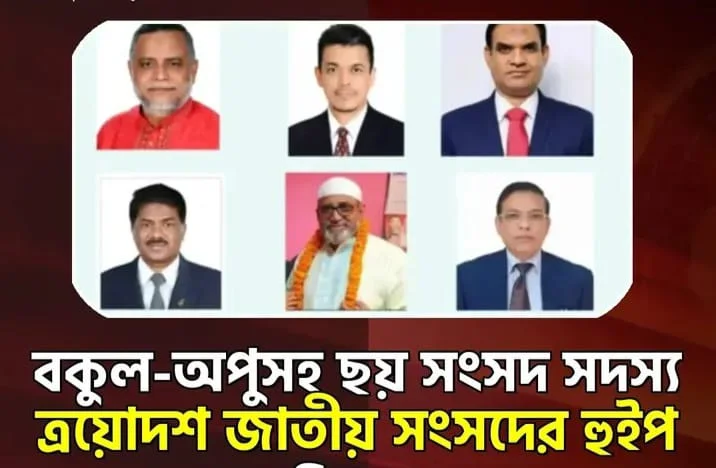 বকুল – অপুসহ ছয় সংসদ সদস্য এয়োদশ জাতীয় সংসদের হুইপ